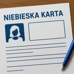Niebieska karta rodziny czeka na wypełnienie. Obok miejsce na zdjęcie i dane. Długopis gotowy do pracy.