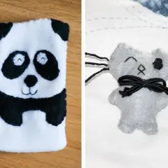 Urocze prezenty z papieru: pluszowa panda i kotek z kokardką.