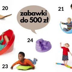 Różnorodne zabawki sensoryczne dla dzieci: huśtawka, deska balansująca, ścieżka sensoryczna i inne.