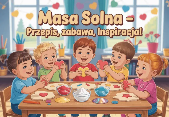 Dzieci tworzą serduszka z masy solnej, ciesząc się wspólną zabawą i kreatywnością.