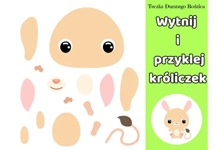 Zestaw elementów do wycinania po linii, by stworzyć uroczego króliczka.