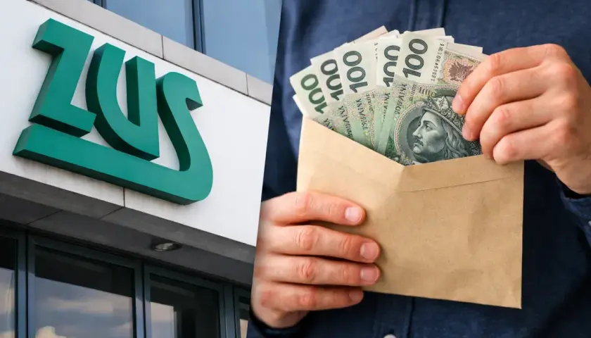 ZUS i koperta z pieniędzmi, być może wypłata 800plus.