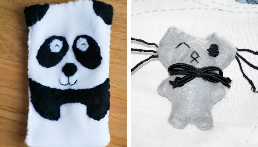 Urocze prezenty z papieru: pluszowa panda i kotek z kokardką.