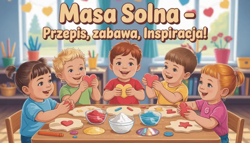 Dzieci tworzą serduszka z masy solnej, ciesząc się wspólną zabawą i kreatywnością.
