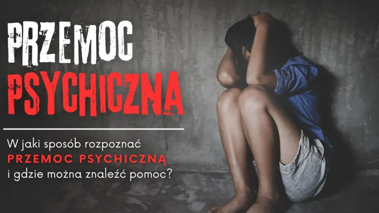 Dziecko skulone w kącie, symbolizujące przemoc psychiczną w rodzinie. Tekst pyta o rozpoznawanie i pomoc.