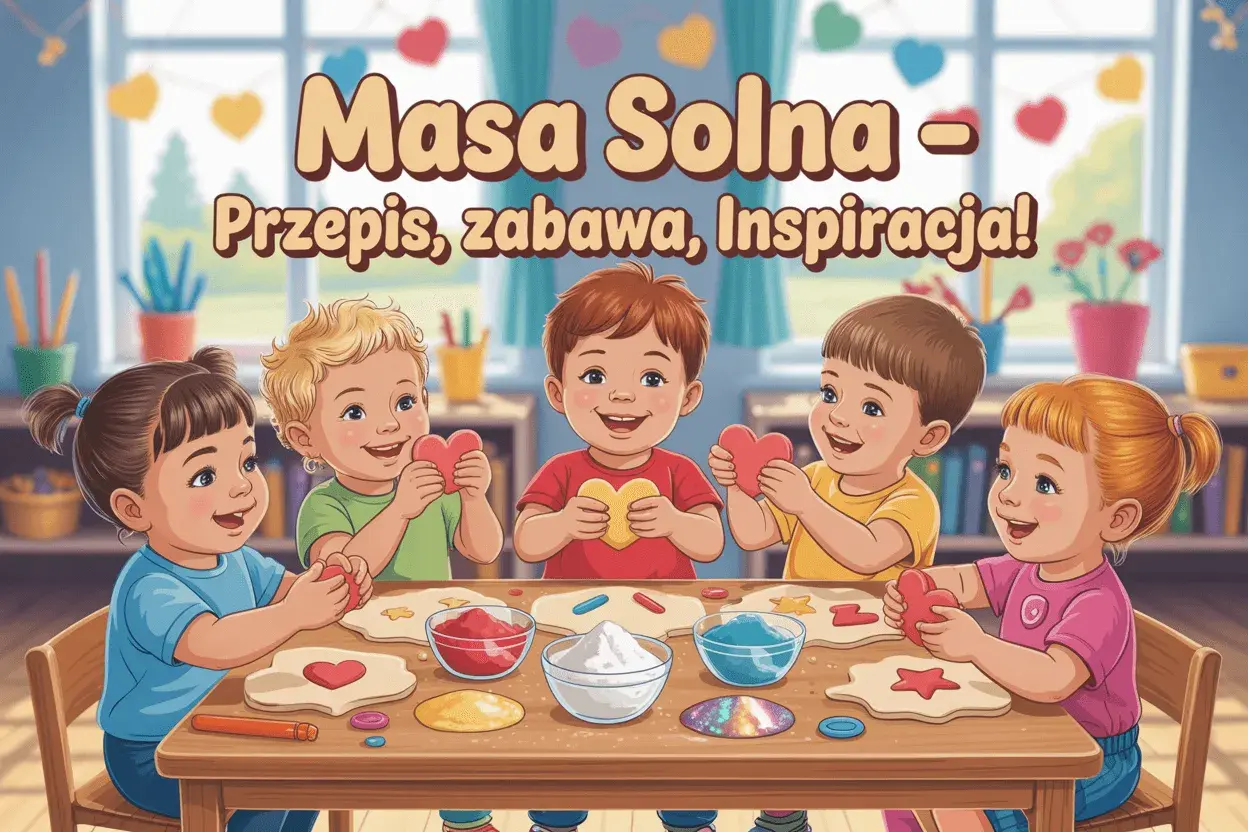 Dzieci tworzą serduszka z masy solnej, ciesząc się wspólną zabawą i kreatywnością.