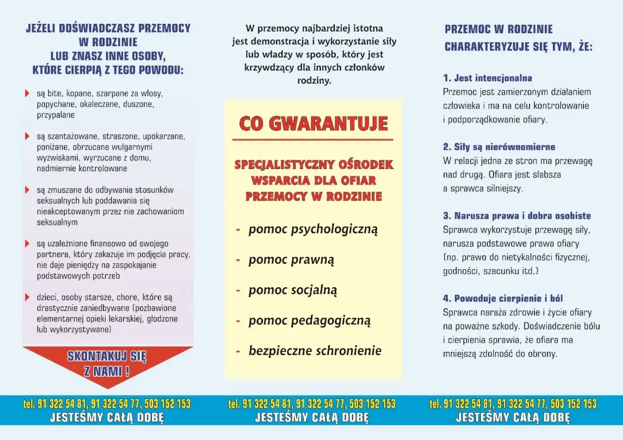 Ulottek informuje o przemocy w rodzinie, jej objawach i formach wsparcia. Podaje numery telefonów do ośrodka pomocy.